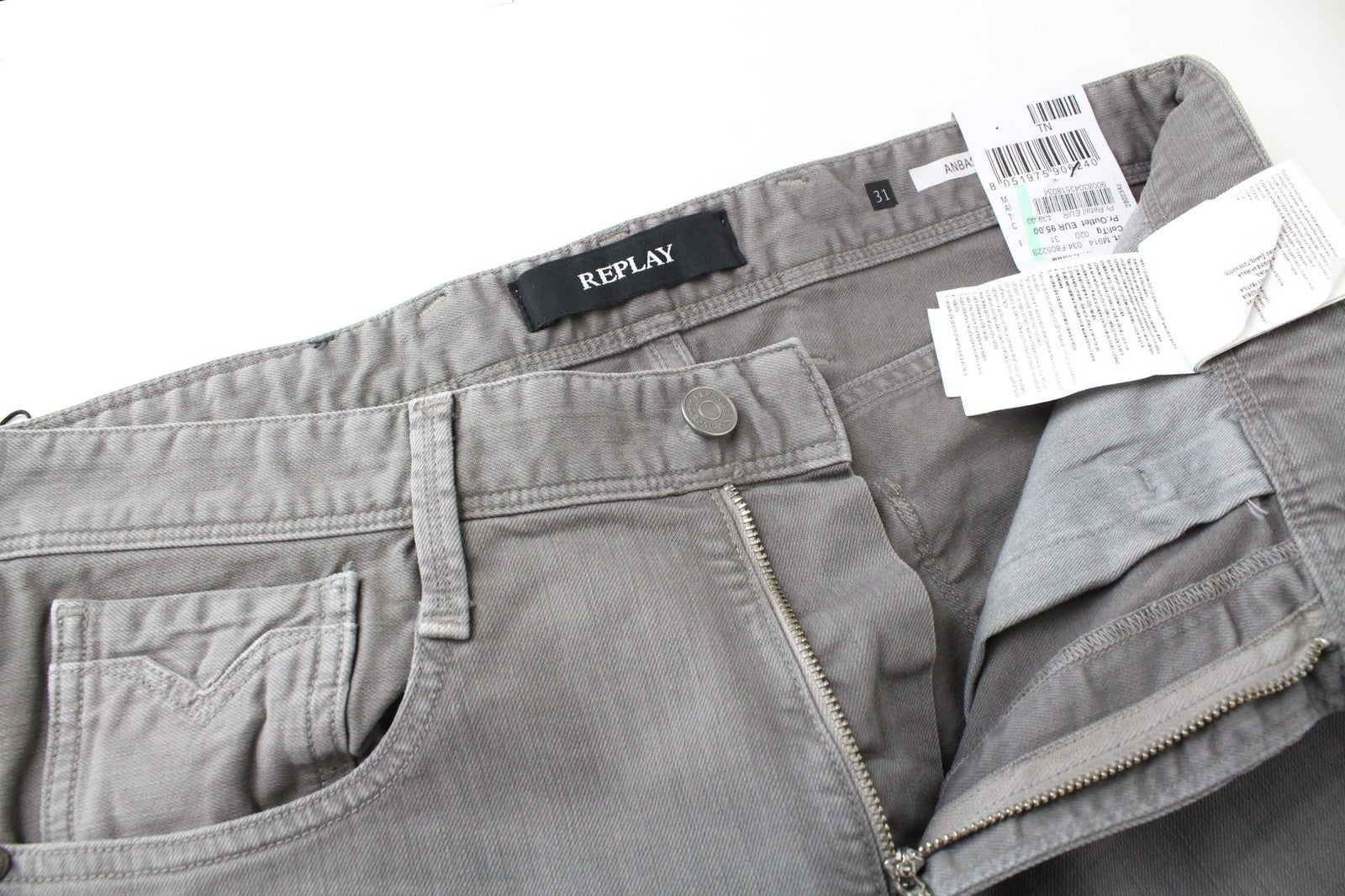 REPLAY Anbass Men's Jeans W31/L34 Grey Slim Cotton Denim 5-Pocket Stretch Fit