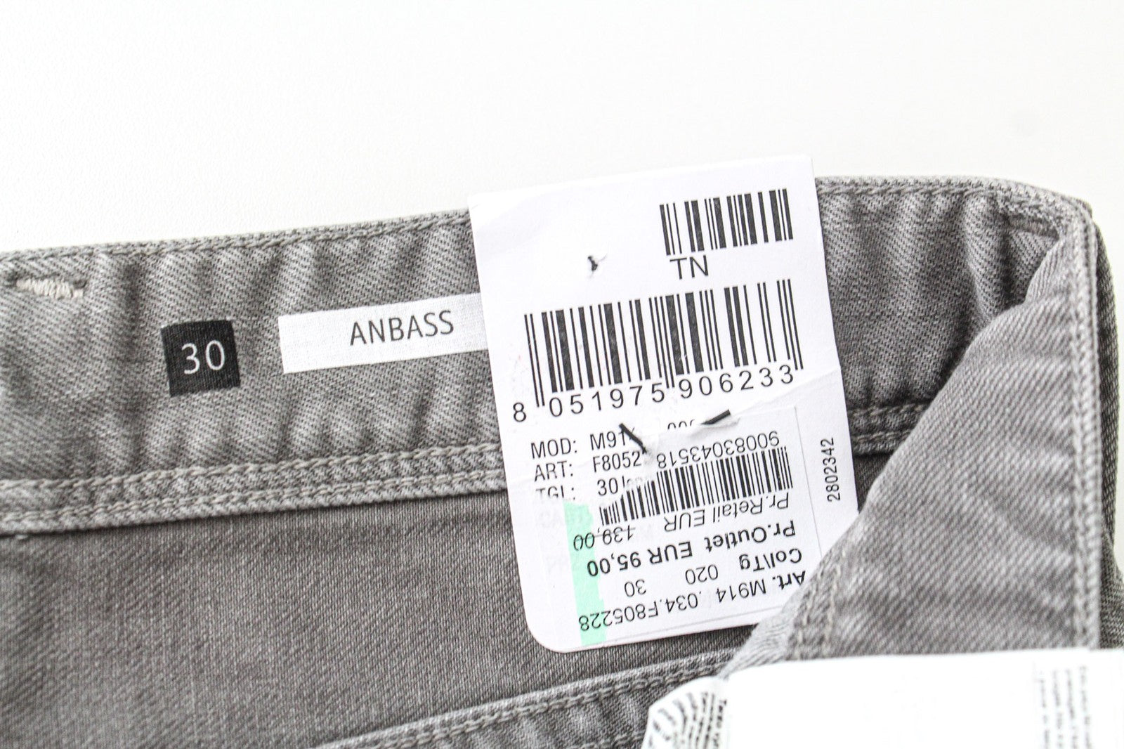 REPLAY Anbass Men's Jeans W30/L34 Grey Slim Fit Stretch Cotton Casual 5-Pocket