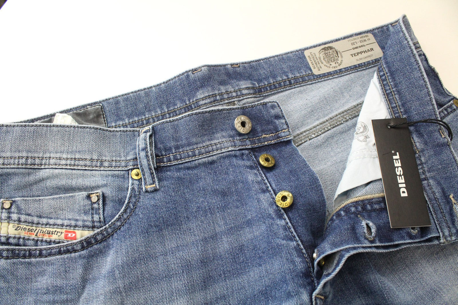 DIESEL Tepphar 0842H Men's Jeans W33/L32 Slim Blue Cotton Stretch Carrot Fit