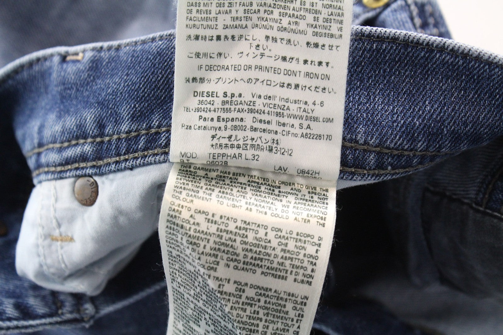 DIESEL Tepphar 0842H Men's Jeans W33/L32 Slim Blue Cotton Stretch Carrot Fit