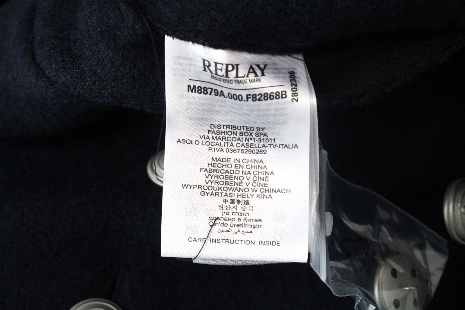 REPLAY Men's Jacket XL Navy Wool Blend Double-Breasted Lined Casual Logo Style