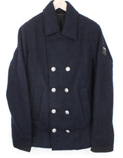 REPLAY Men's Jacket XL Navy Wool Blend Casual Double-Breast Lined Collared