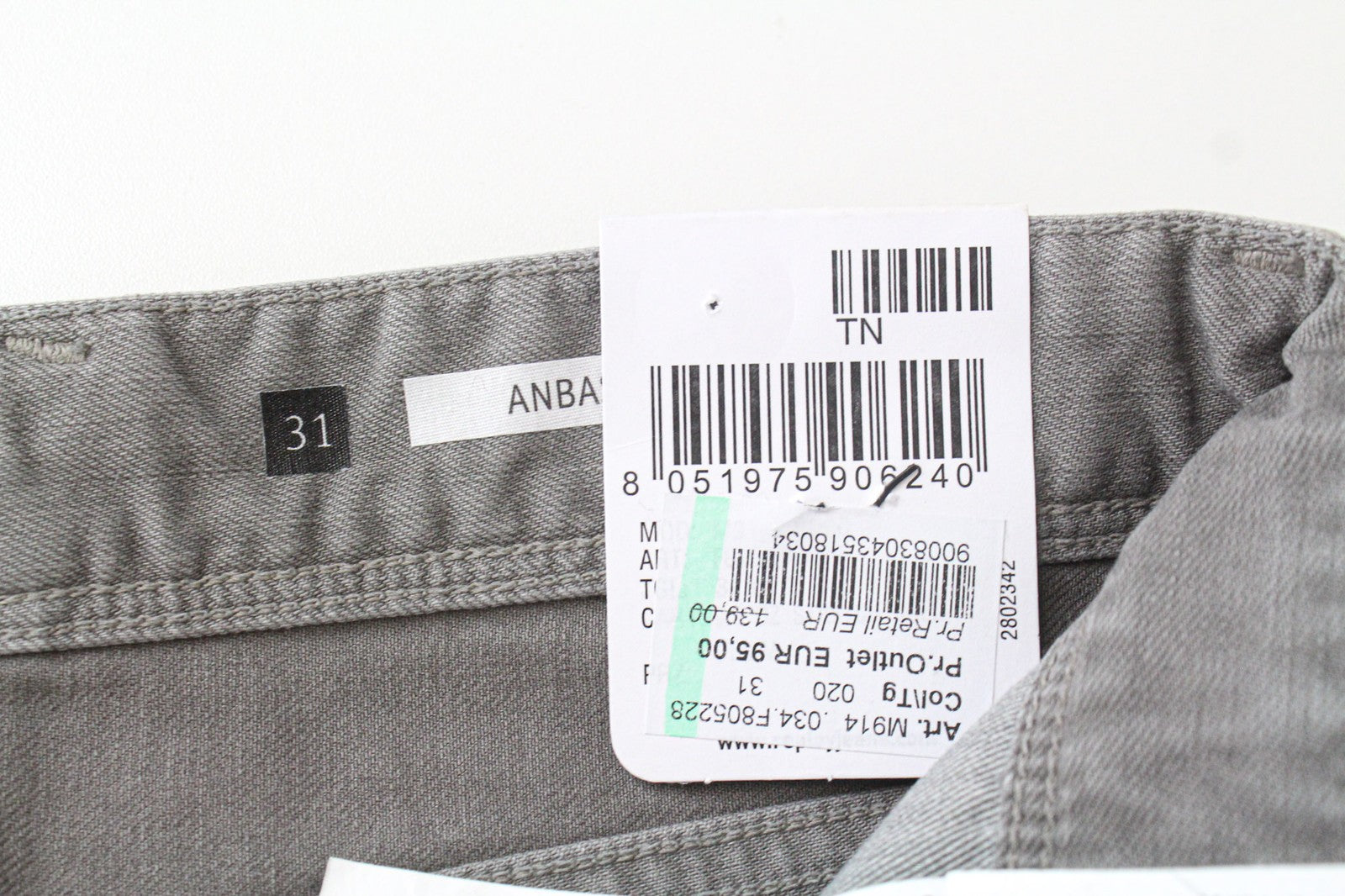 REPLAY Anbass Men's Jeans W31/L34 Light Grey Slim Stretch Denim Casual Pants