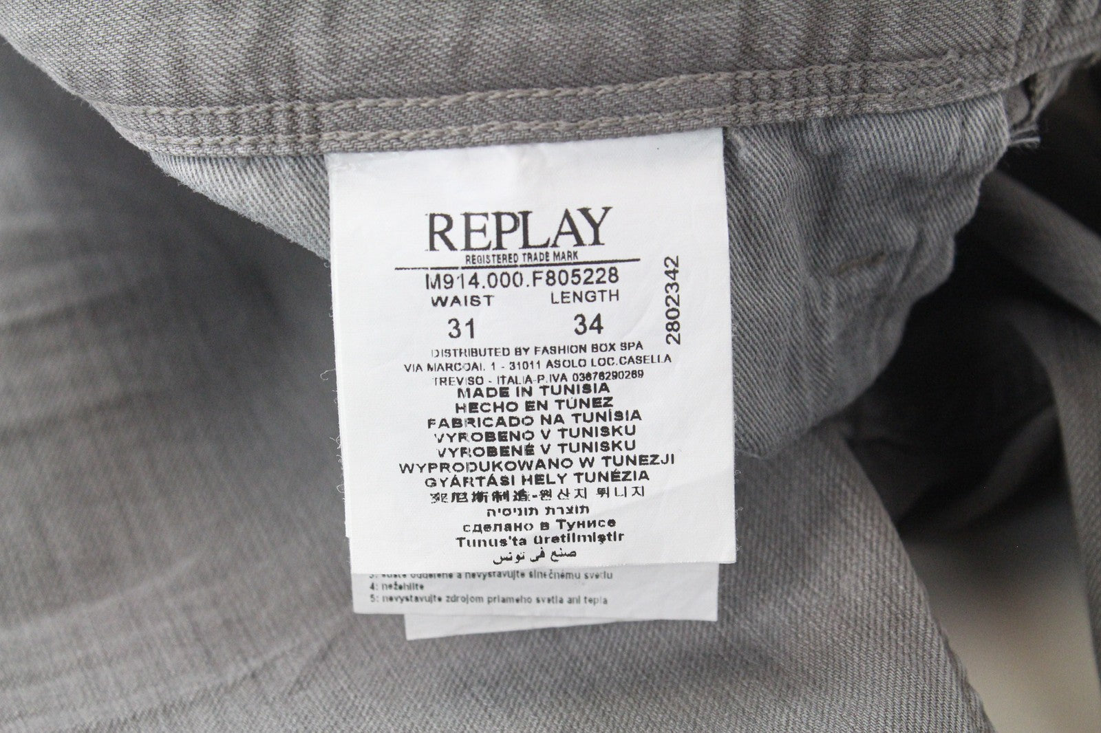 REPLAY Anbass Men's Jeans W31/L34 Light Grey Slim Stretch Denim Casual Pants