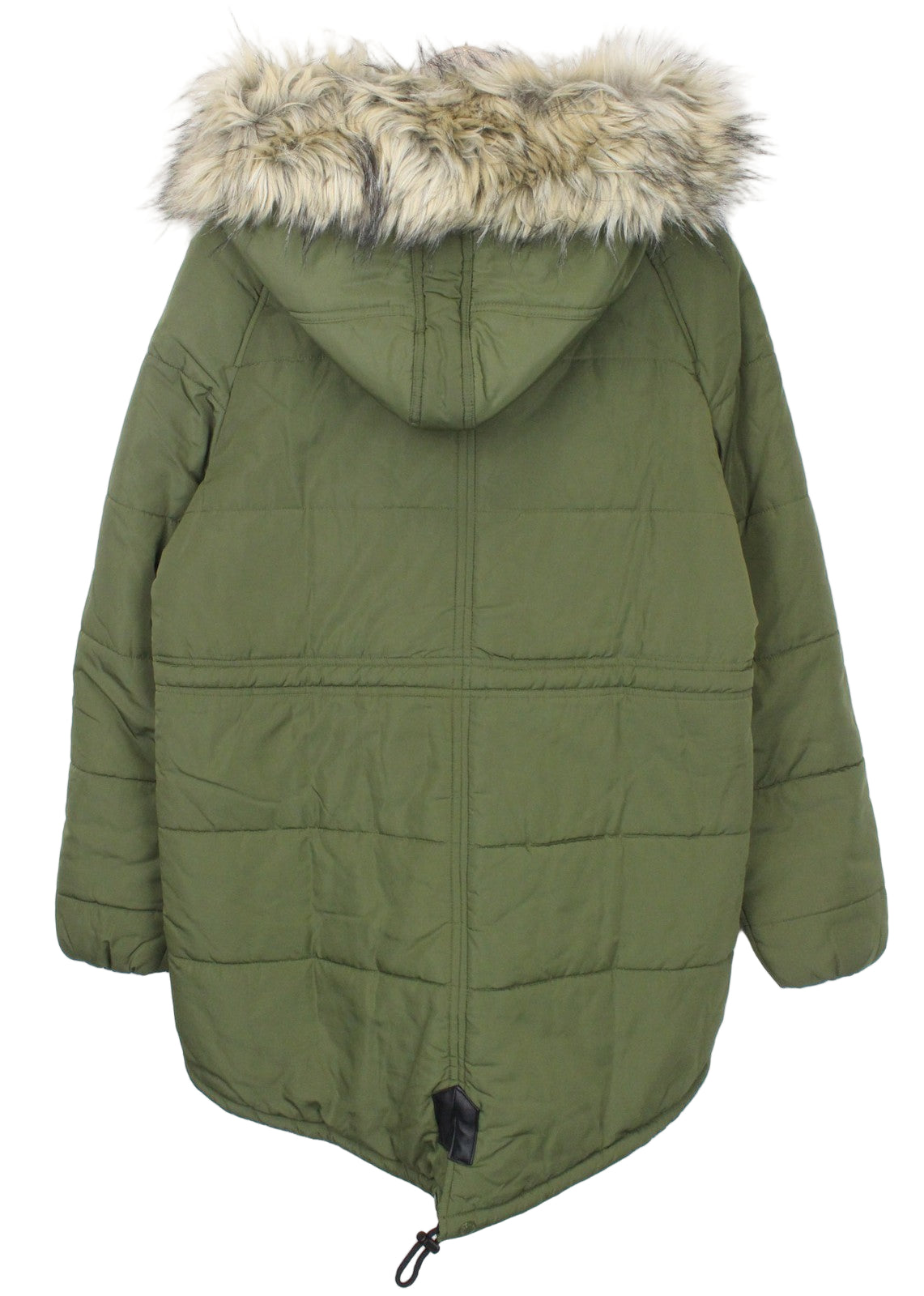 REPLAY Women's Hooded Parka M Green Faux Fur Zip Snap Lined Padded Jacket