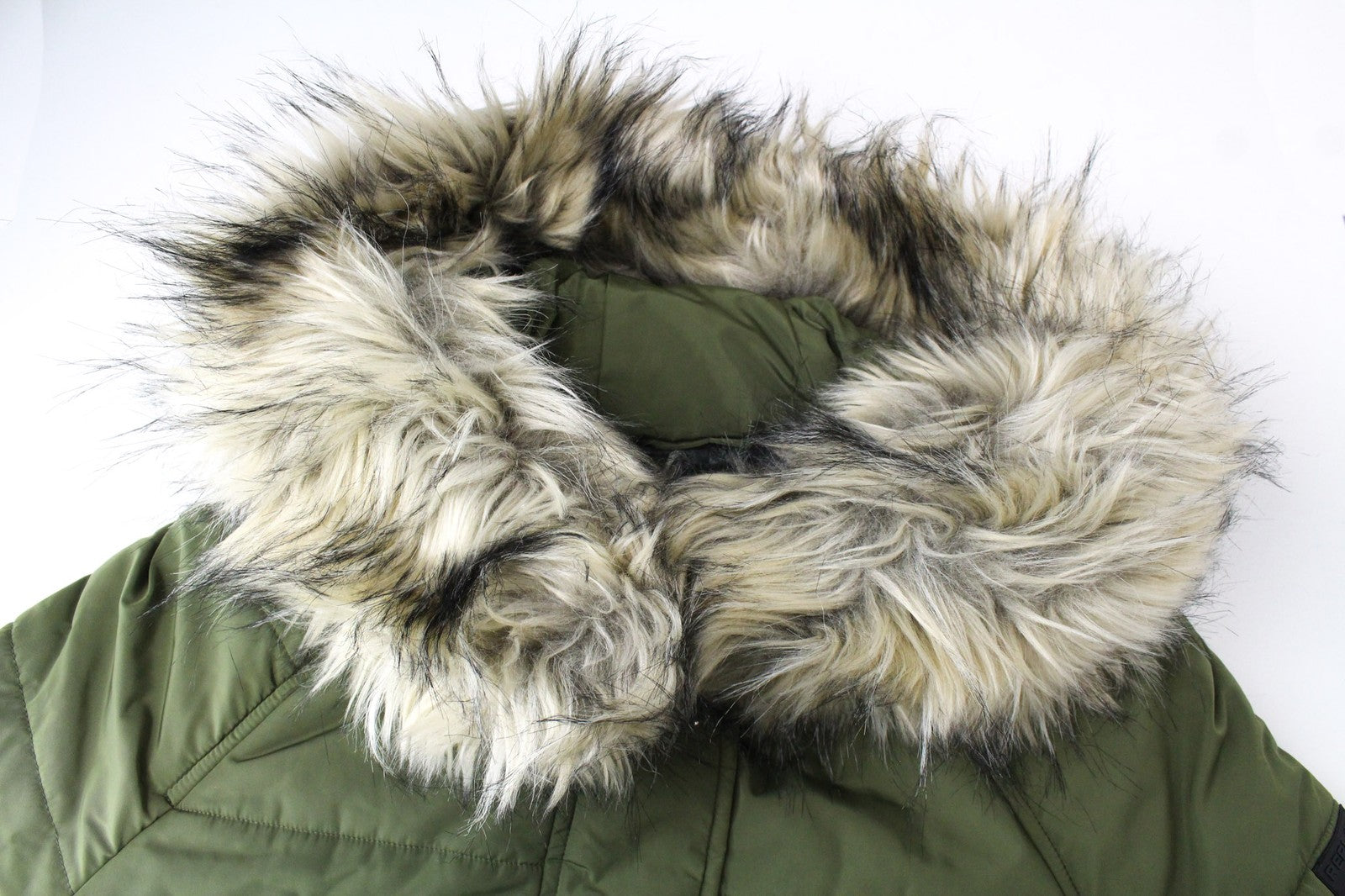 REPLAY Women's Hooded Parka M Green Faux Fur Zip Snap Lined Padded Jacket