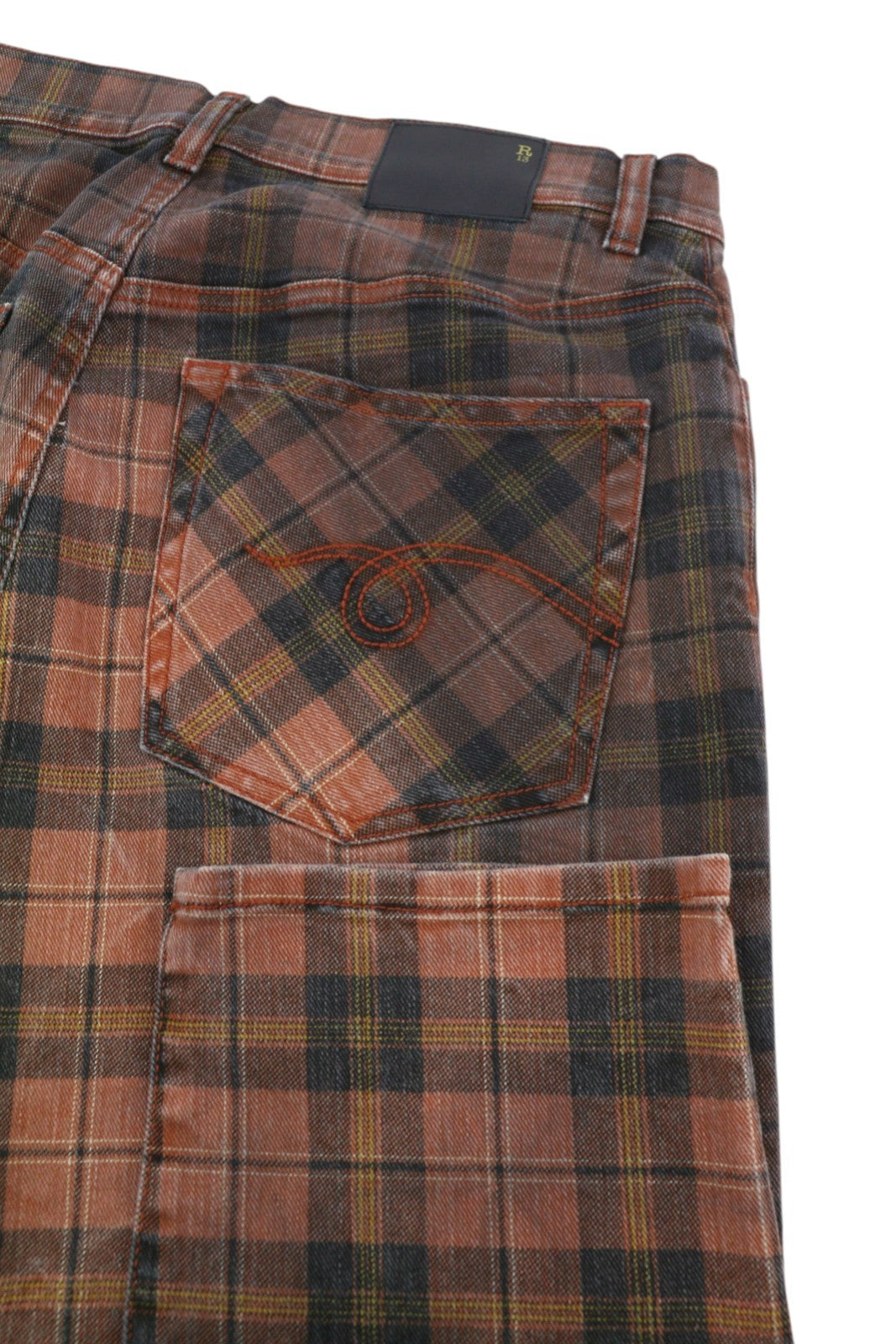 R13 Tailored Drop Women Trousers 27 Ash Red Plaid Ankle Cropped Relaxed Fit