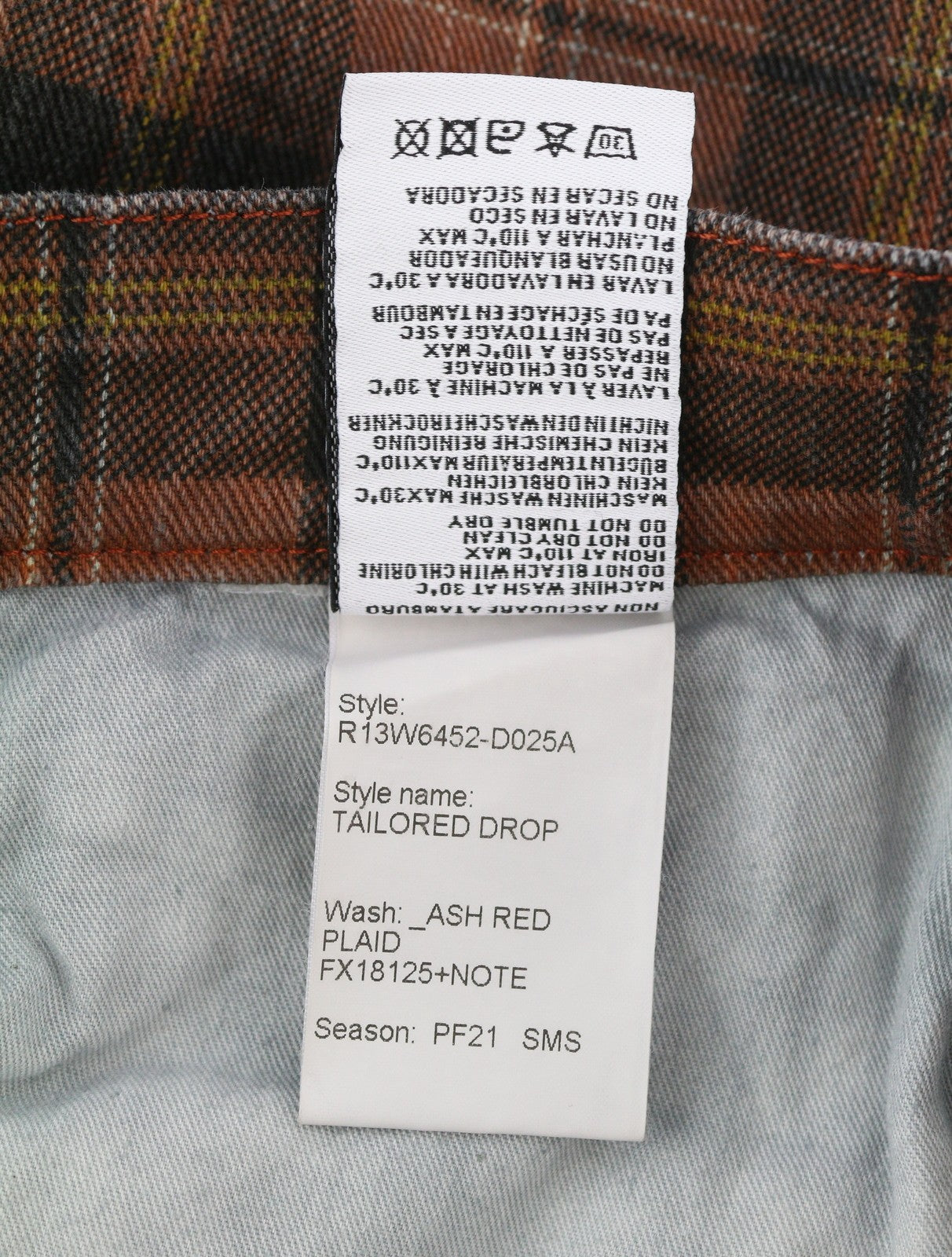 R13 Tailored Drop Women Trousers 27 Ash Red Plaid Ankle Cropped Relaxed Fit