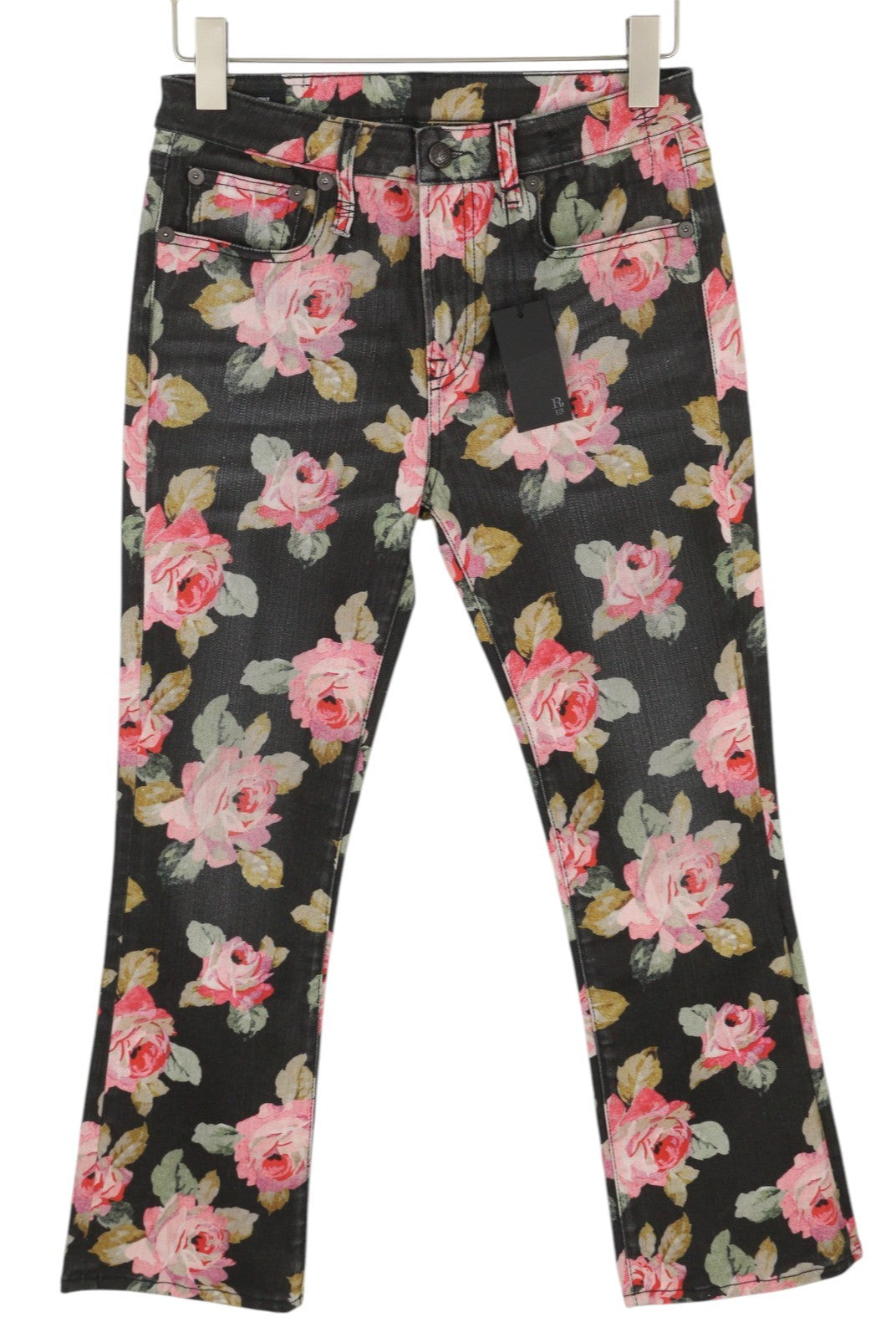 R13 Kick Fit Women Jeans 27 Rose Print Slim Straight Fit Ankle Cropped Zip Fly