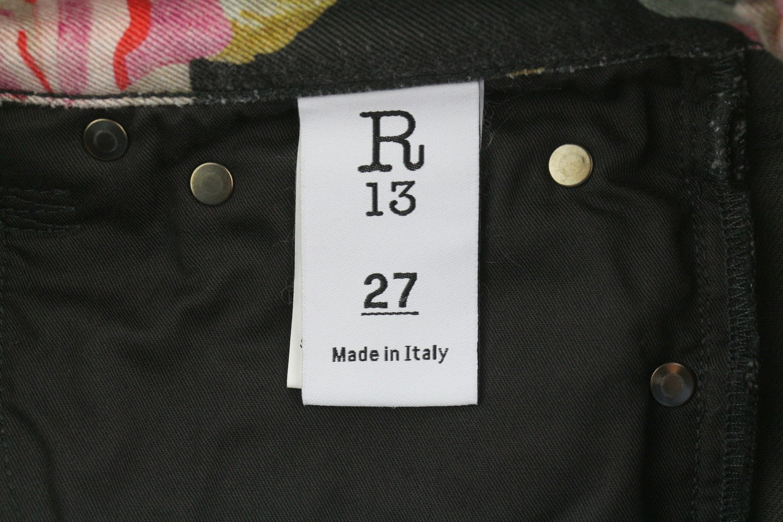 R13 Kick Fit Women Jeans 27 Rose Print Slim Straight Fit Ankle Cropped Zip Fly