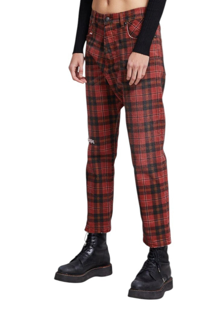 R13 Tailored Drop Women Trousers 27 Ash Red Plaid Ankle Length Relaxed RRP€710