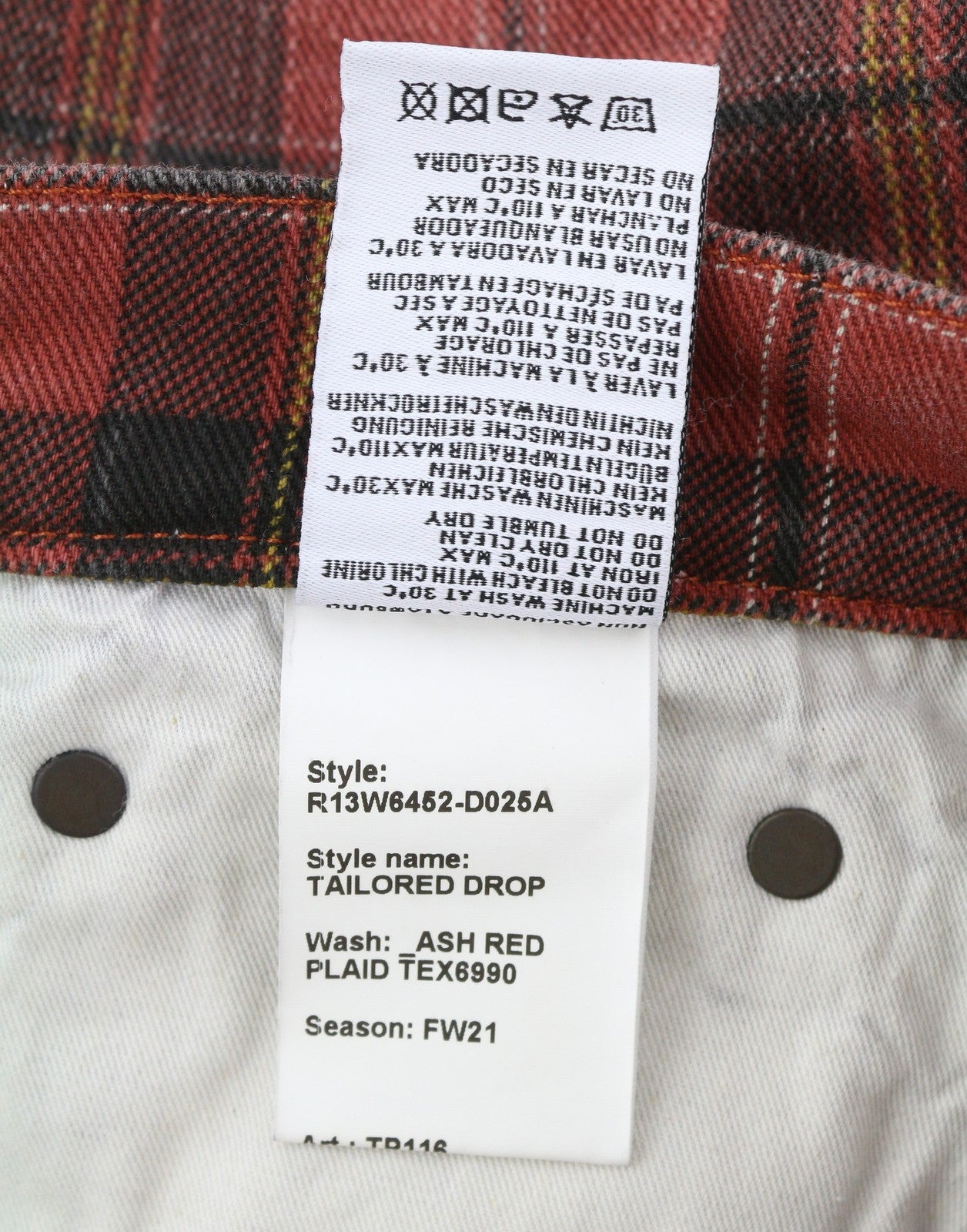 R13 Tailored Drop Women Trousers 27 Ash Red Plaid Ankle Length Relaxed RRP€710