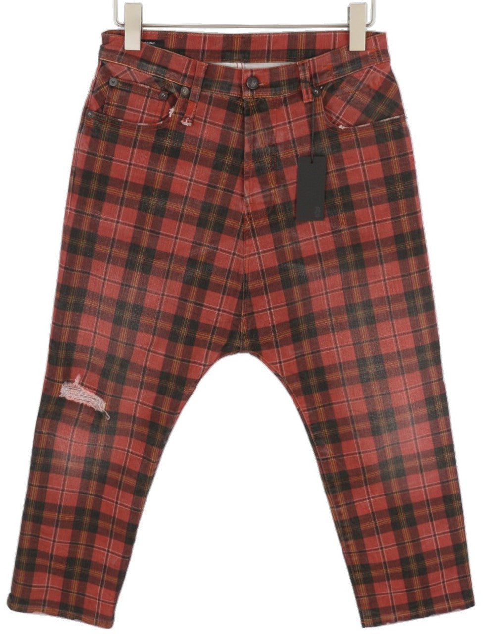 R13 Tailored Drop Women Trousers 27 Ash Red Plaid Ankle Length Relaxed RRP€710
