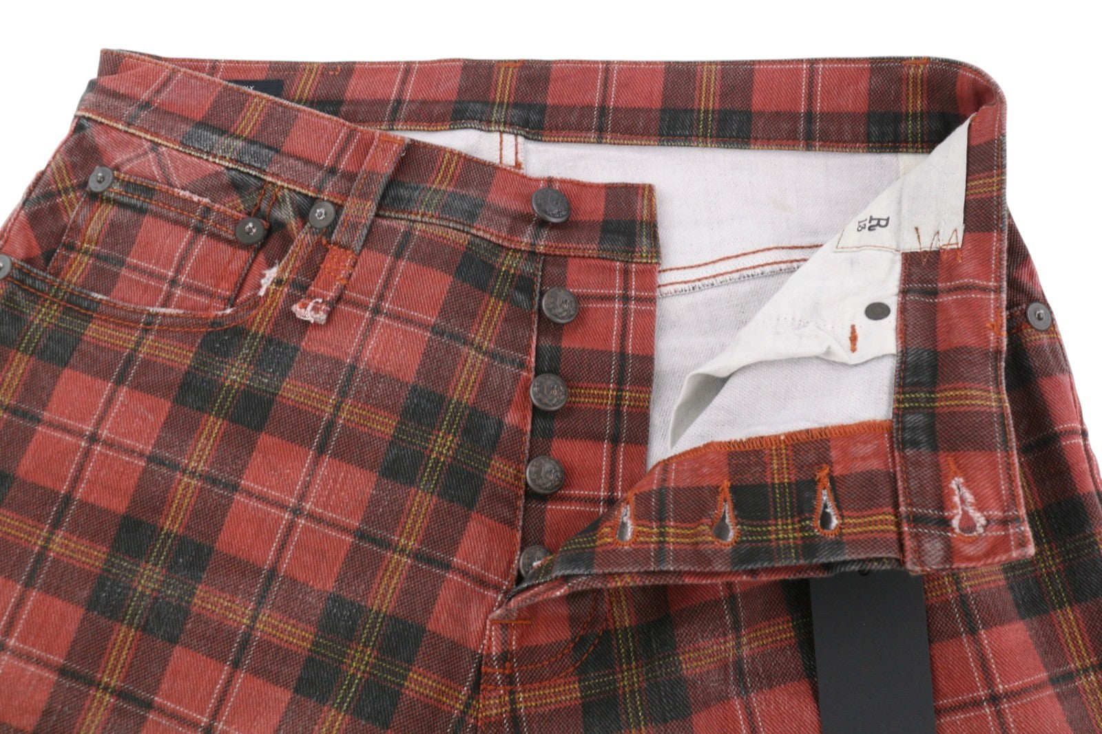 R13 Tailored Drop Women Trousers 27 Ash Red Plaid Ankle Length Relaxed RRP€710