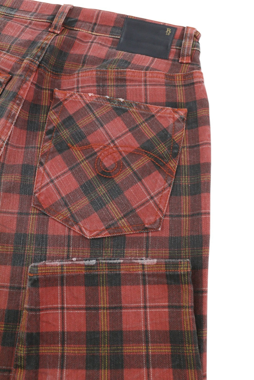 R13 Tailored Drop Women Trousers 27 Ash Red Plaid Ankle Length Relaxed RRP€710