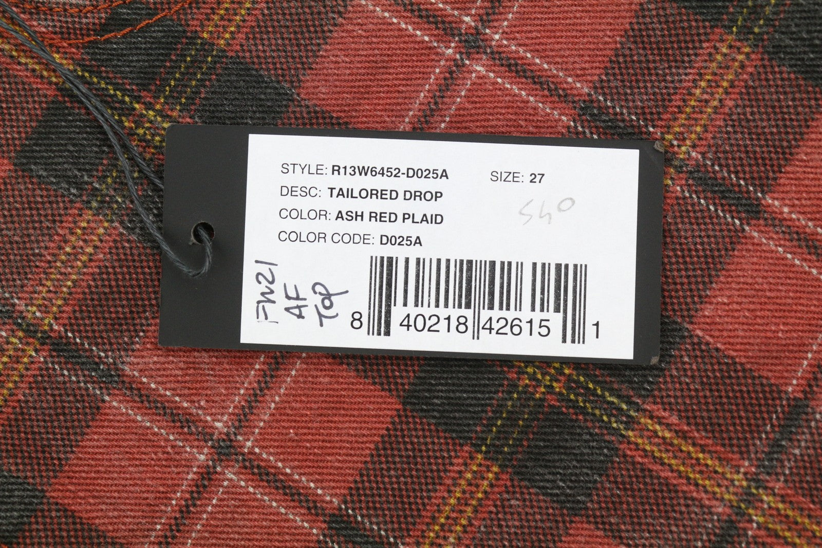 R13 Tailored Drop Women Trousers 27 Ash Red Plaid Ankle Length Relaxed RRP€710