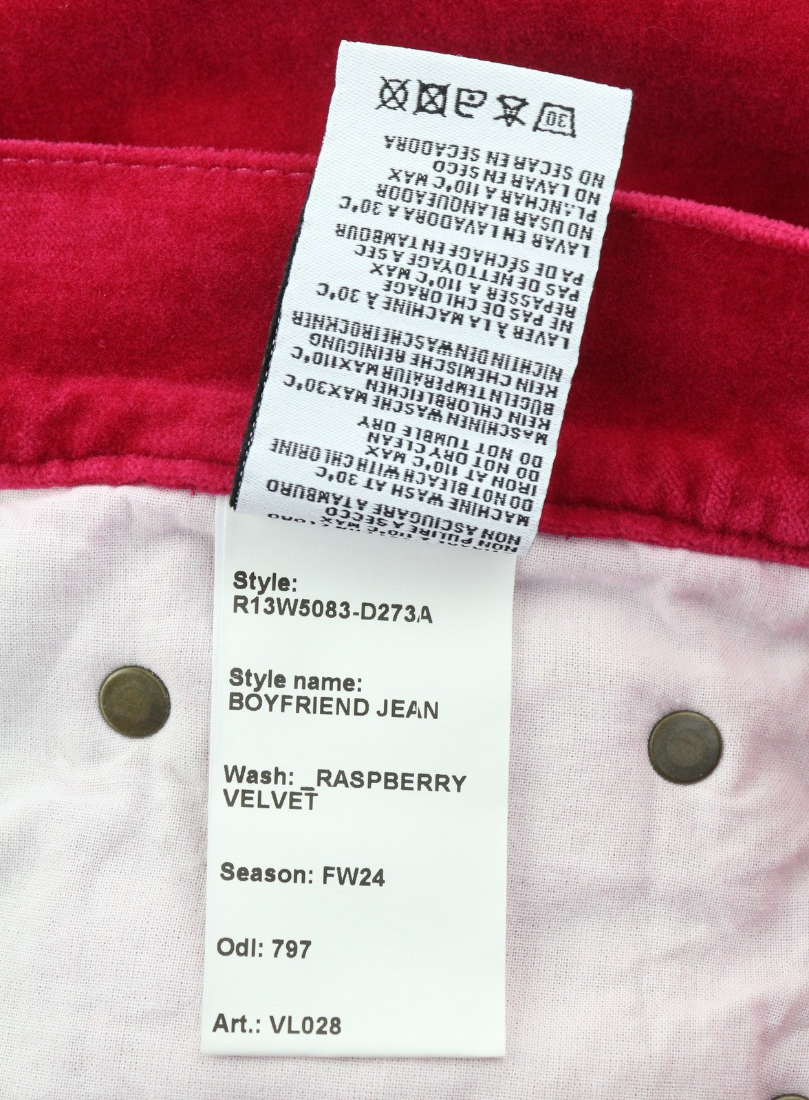 R13 Boyfriend Women Trousers 26 Raspberry Velvet Linen Blend Ankle Cropped Pink