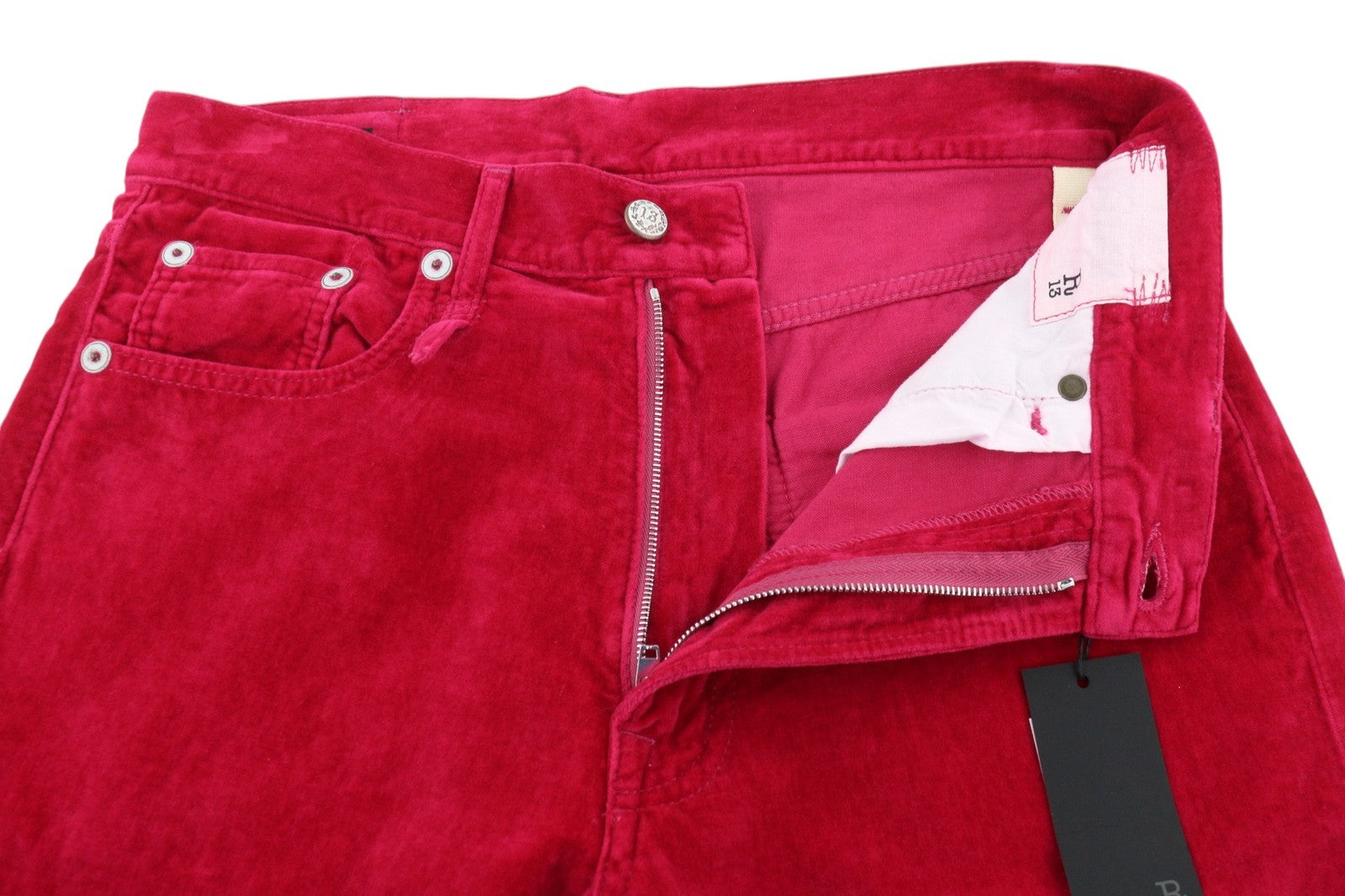 R13 Boyfriend Women Trousers 26 Raspberry Velvet Linen Blend Ankle Cropped Pink