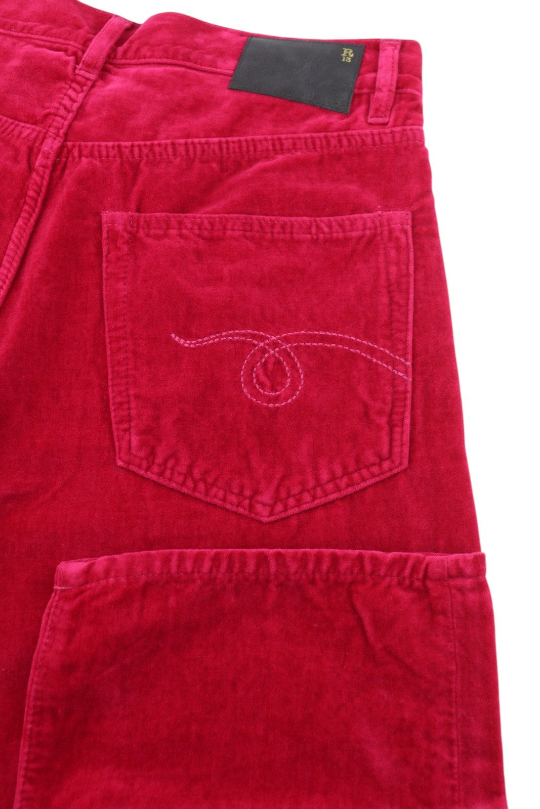 R13 Boyfriend Women Trousers 26 Raspberry Velvet Linen Blend Ankle Cropped Pink