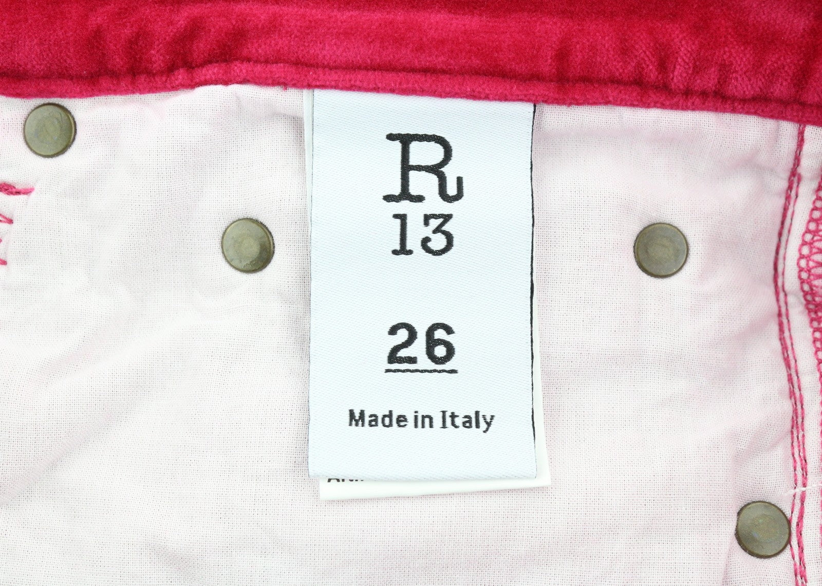 R13 Boyfriend Women Trousers 26 Raspberry Velvet Linen Blend Ankle Cropped Pink