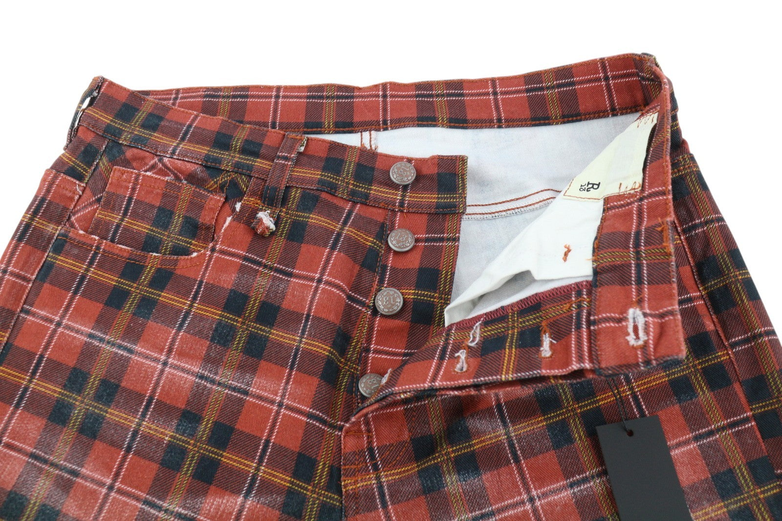 R13 Tailored Drop Women Trousers 27 Ash Red Plaid Ankle Cropped Drop Crotch