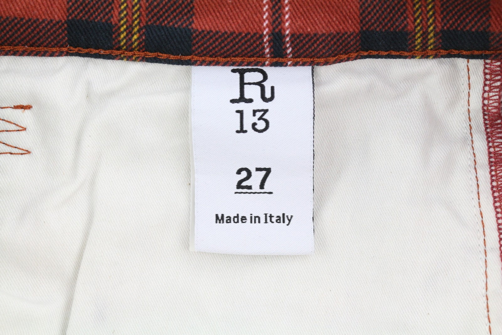 R13 Tailored Drop Women Trousers 27 Ash Red Plaid Ankle Cropped Drop Crotch