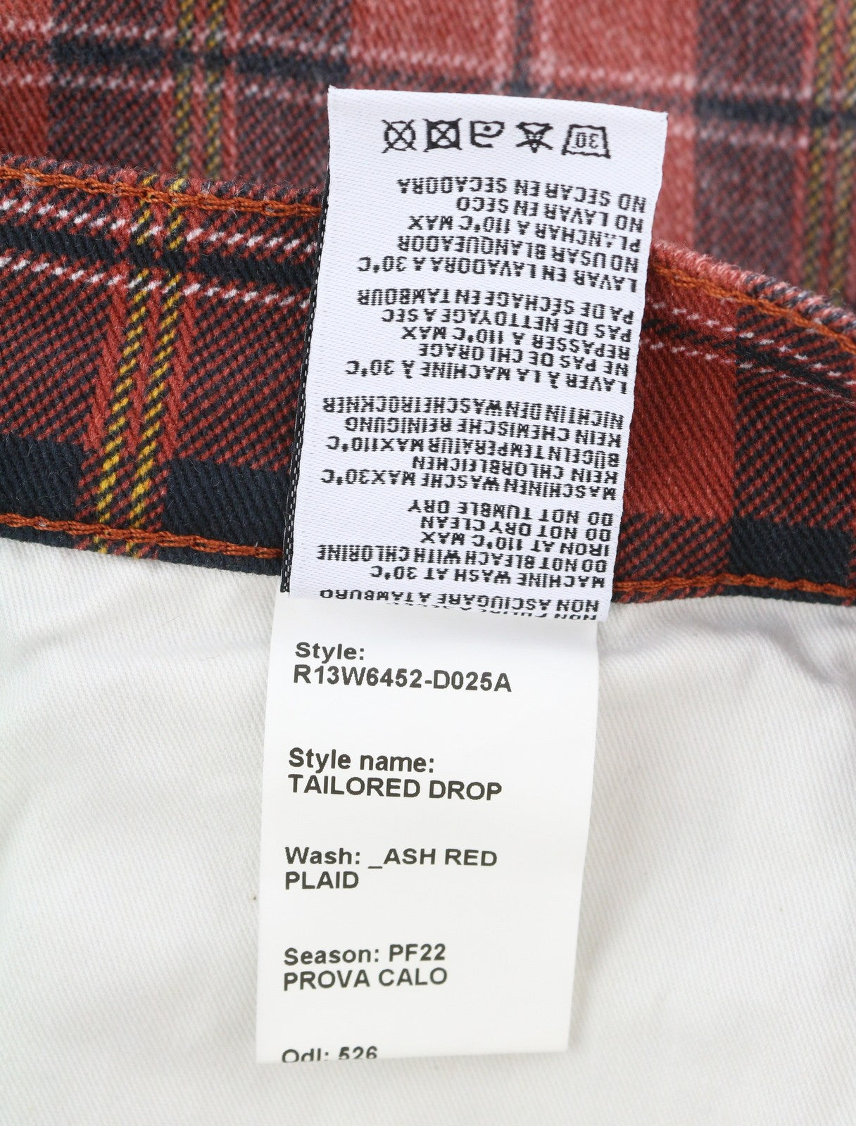 R13 Tailored Drop Women Trousers 27 Ash Red Plaid Ankle Cropped Drop Crotch