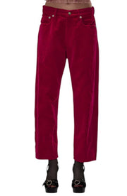 R13 Boyfriend Women Trousers 26 Raspberry Velvet Linen Blend Ankle Cropped Zip