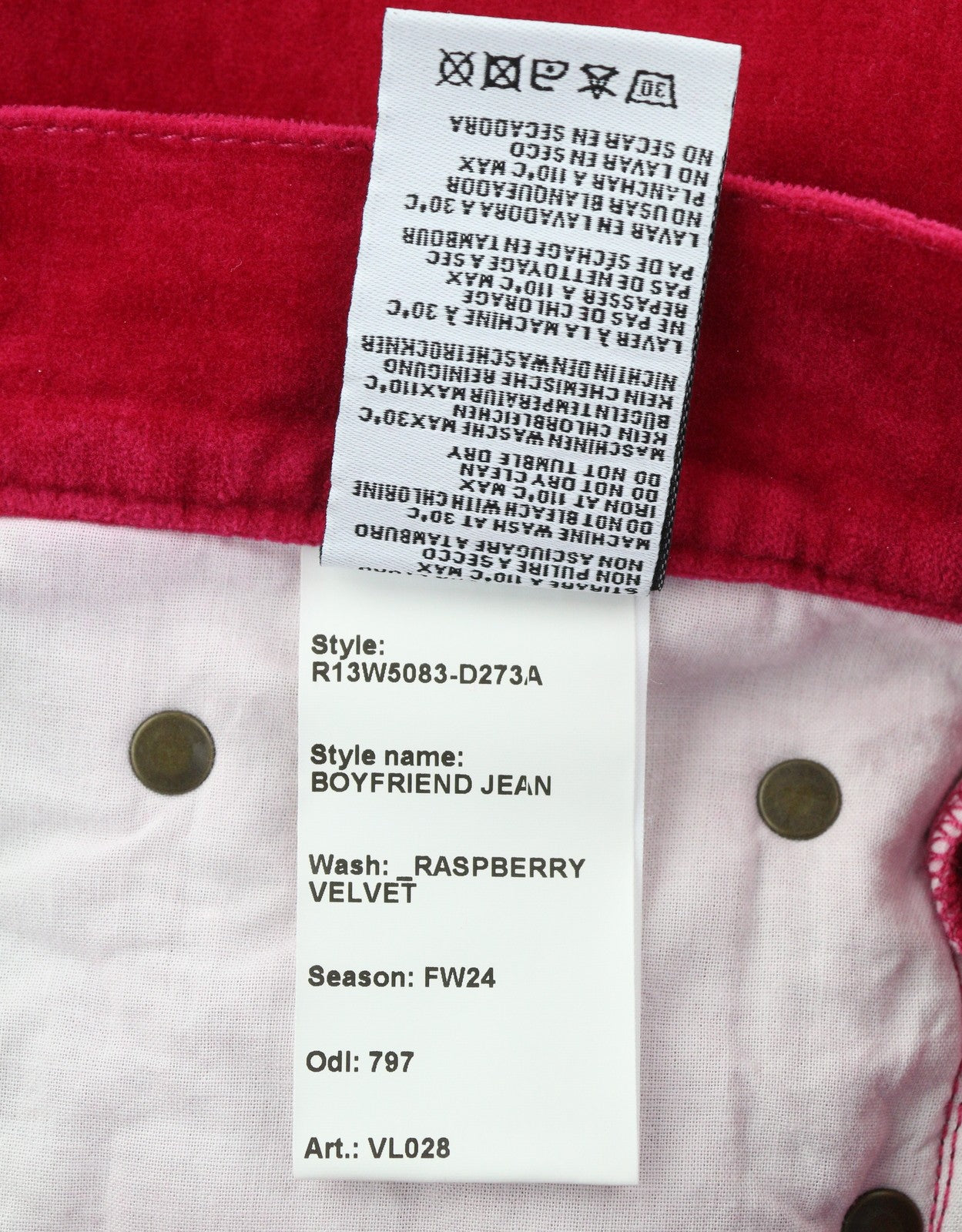 R13 Boyfriend Women Trousers 26 Raspberry Velvet Linen Blend Ankle Cropped Zip