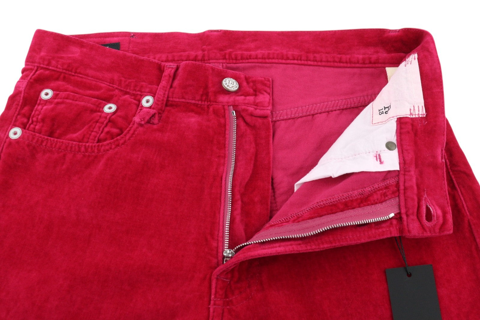 R13 Boyfriend Women Trousers 26 Raspberry Velvet Linen Blend Ankle Cropped Zip