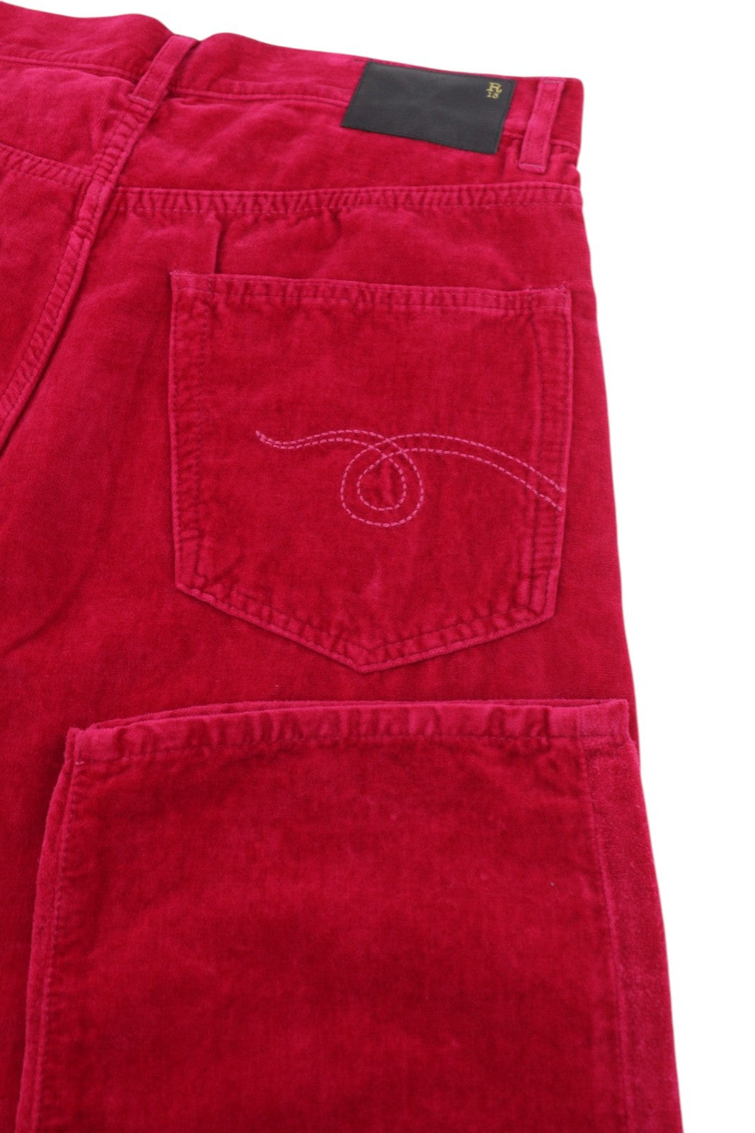 R13 Boyfriend Women Trousers 26 Raspberry Velvet Linen Blend Ankle Cropped Zip