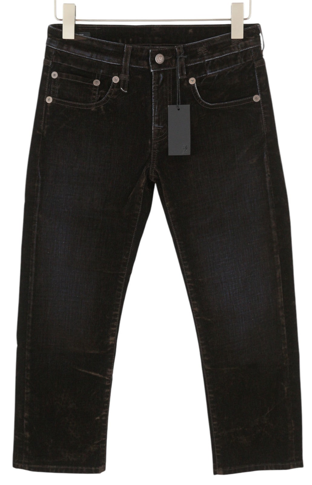 R13 Boy Straight Women Jeans 26 Flocked Brown Mid Rise Zip Fly Ankle Cropped