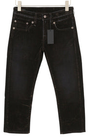 R13 Boy Straight Women Jeans 26 Flocked Brown Mid Rise Zip Fly Ankle Cropped