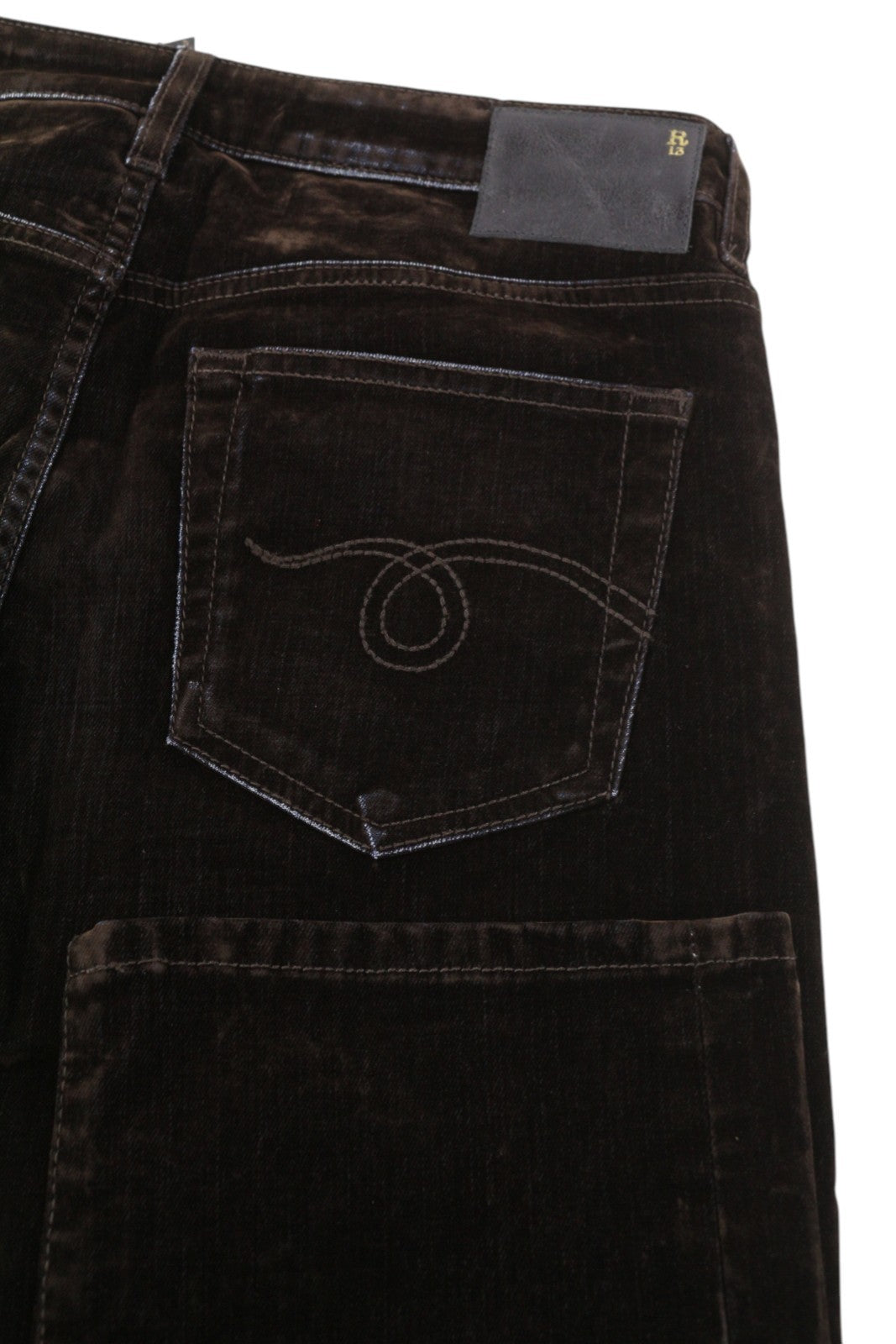 R13 Boy Straight Women Jeans 26 Flocked Brown Mid Rise Zip Fly Ankle Cropped