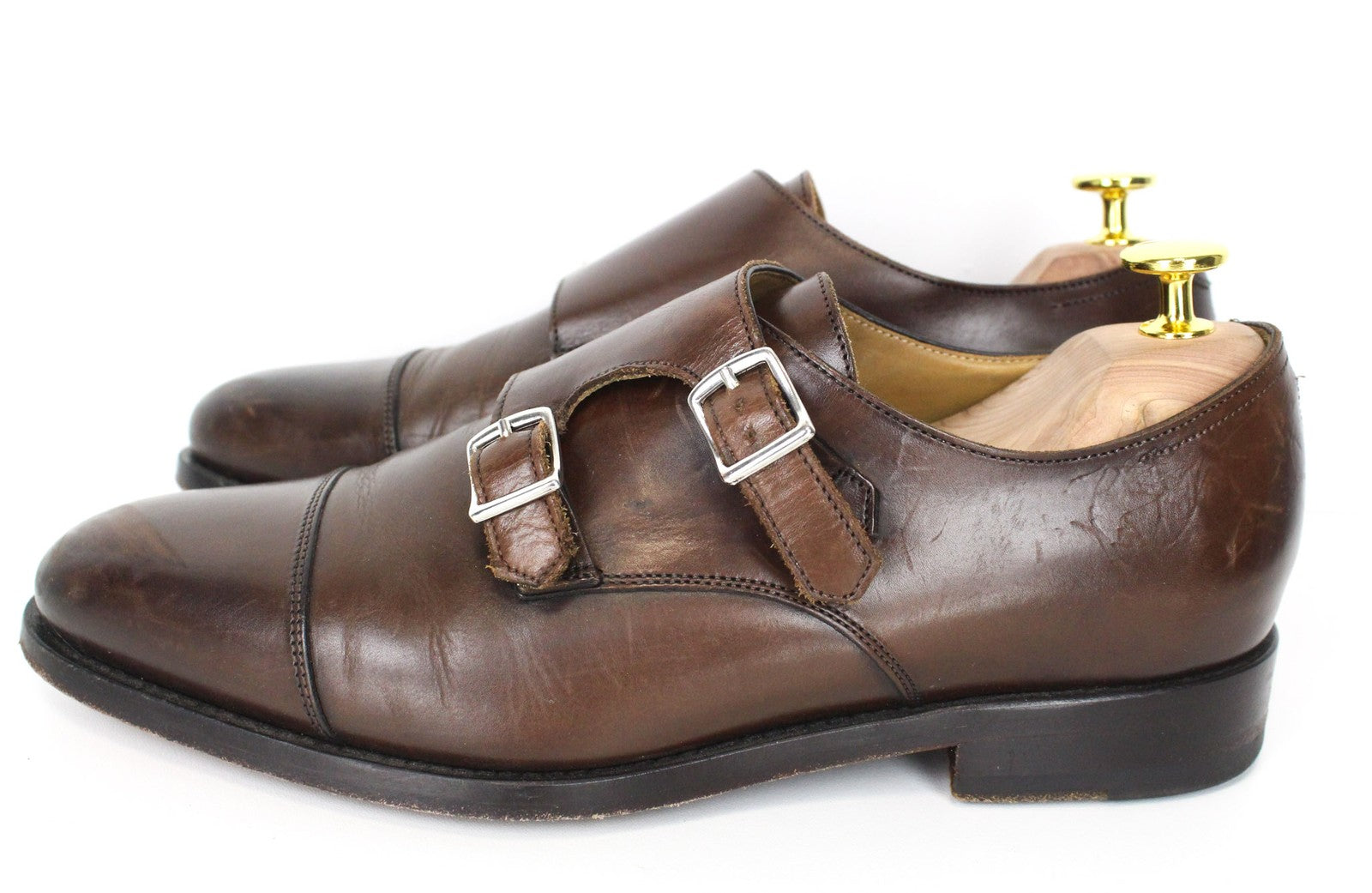 SUITSUPPLY Men's Shoes EU39.5 Brown Leather Low-Top Double Buckle Formal Style