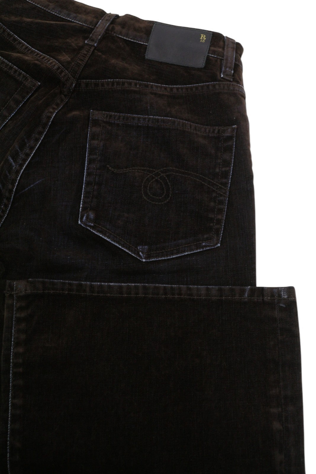 R13 Jean Women Jeans 27 Flocked Brown High Rise Straight Fit Zipper RRP€699