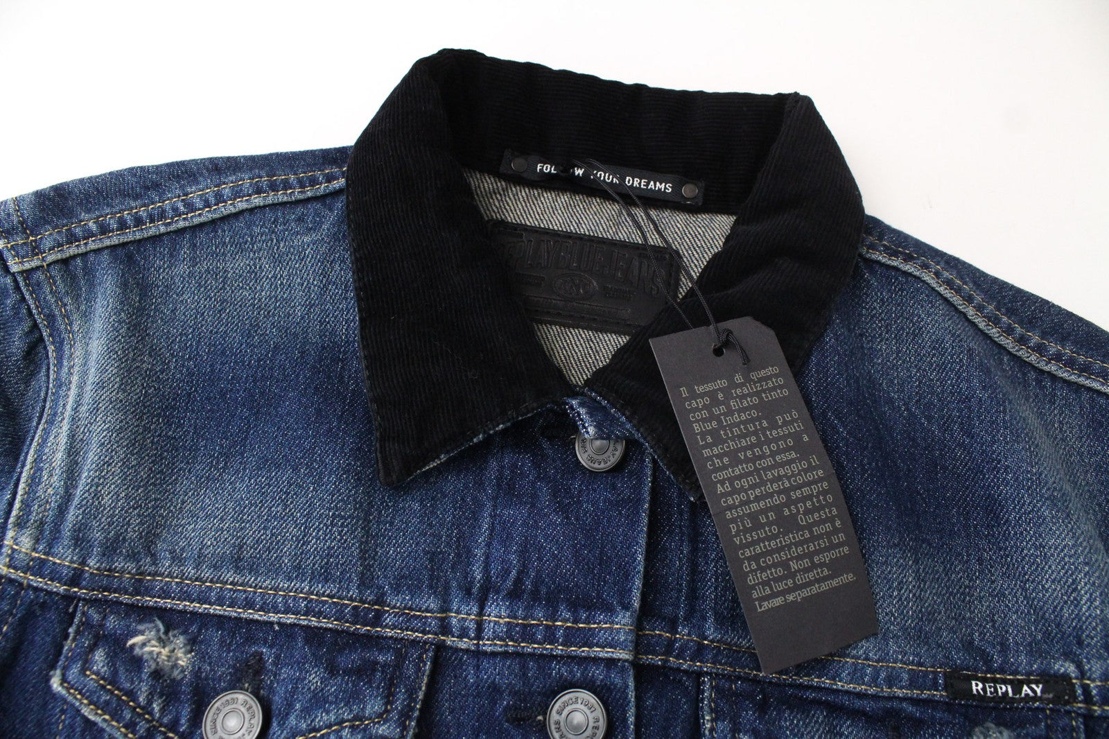 REPLAY Women's Denim Jacket M Blue Washed Long Sleeve Cotton Collared Outerwear