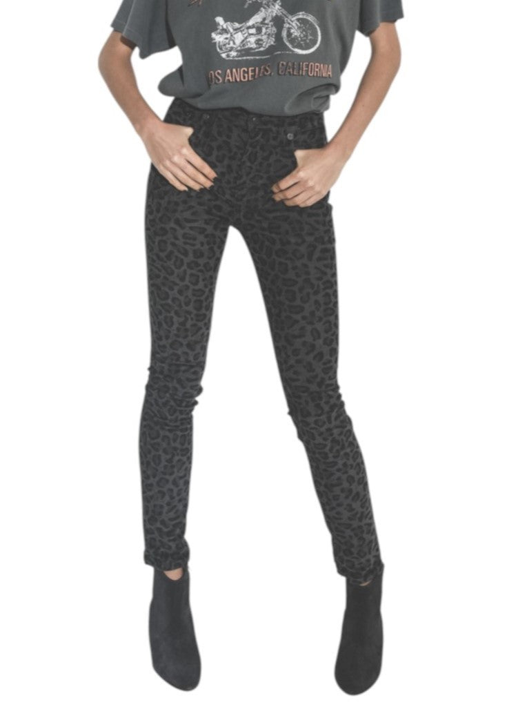 R13 High Rise Skinny Women Trousers 27 Midnight Leopard Corduroy Zipper Grey