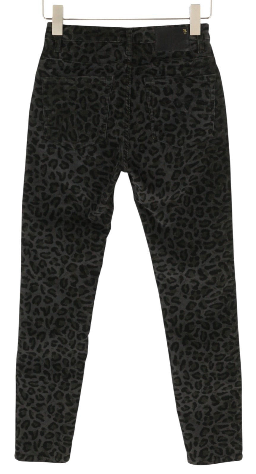 R13 High Rise Skinny Women Trousers 27 Midnight Leopard Corduroy Zipper Grey