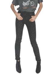 R13 High Rise Skinny Women Trousers 27 Midnight Leopard Corduroy Zip Fly Grey