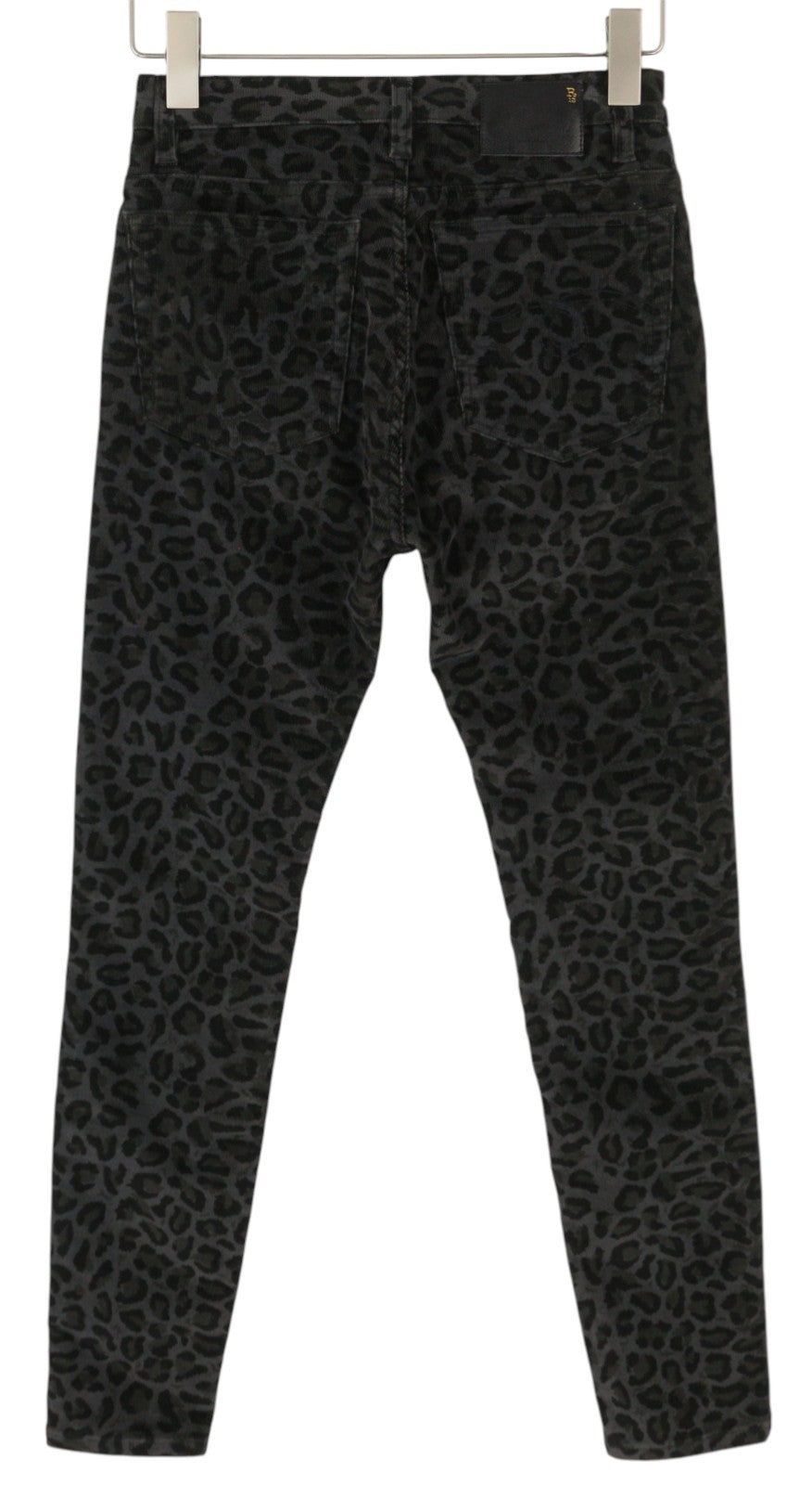 R13 High Rise Skinny Women Trousers 27 Midnight Leopard Corduroy Zip Fly Grey