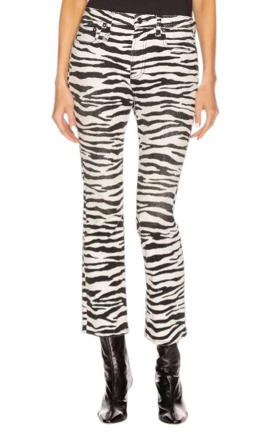 R13 Kick Fit Women Jeans 27 Zebra Print Ankle Length Cropped Flared Fit RRP€499