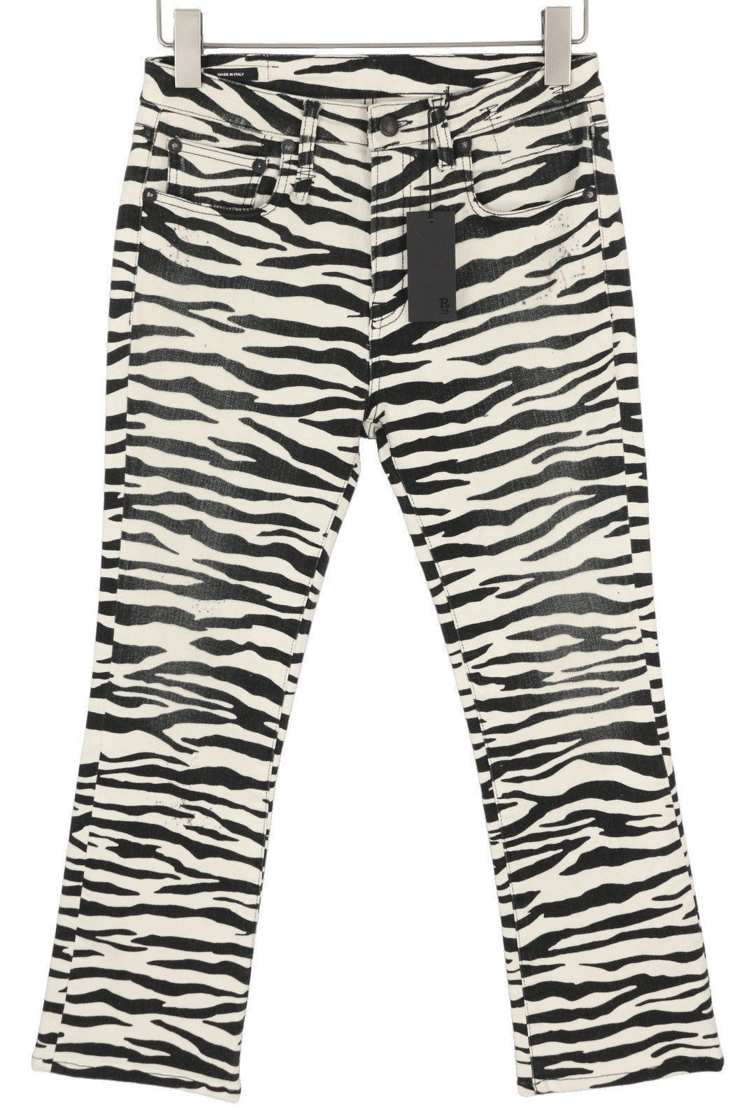 R13 Kick Fit Women Jeans 27 Zebra Print Ankle Length Cropped Flared Fit RRP€499