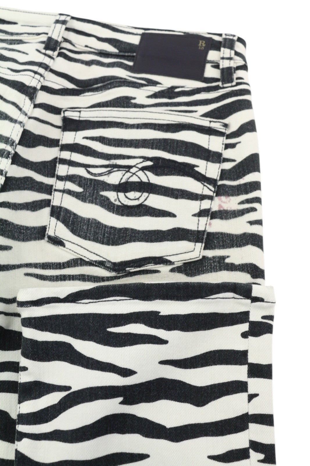 R13 Kick Fit Women Jeans 27 Zebra Print Ankle Length Cropped Flared Fit RRP€499