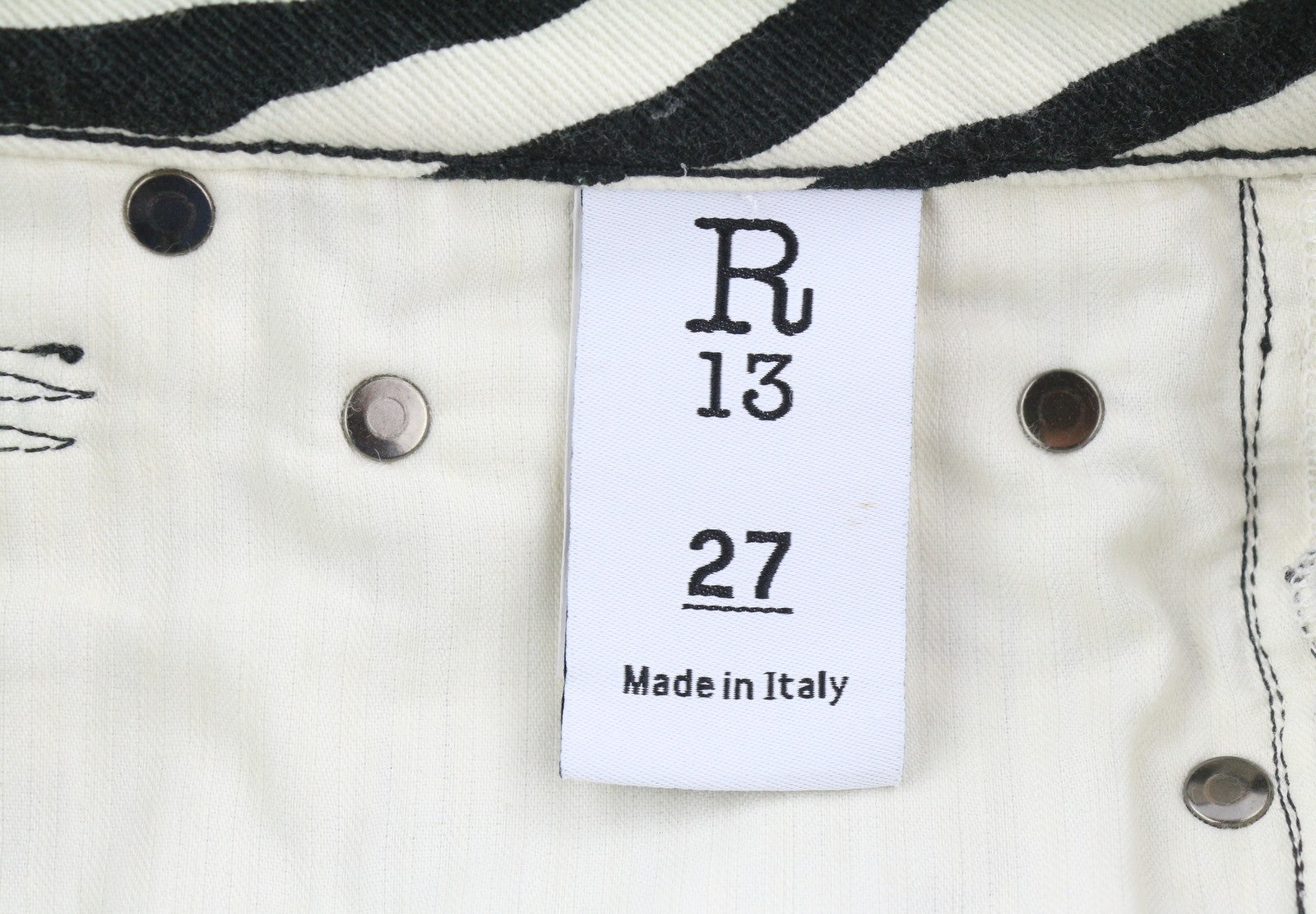 R13 Kick Fit Women Jeans 27 Zebra Print Ankle Length Cropped Flared Fit RRP€499