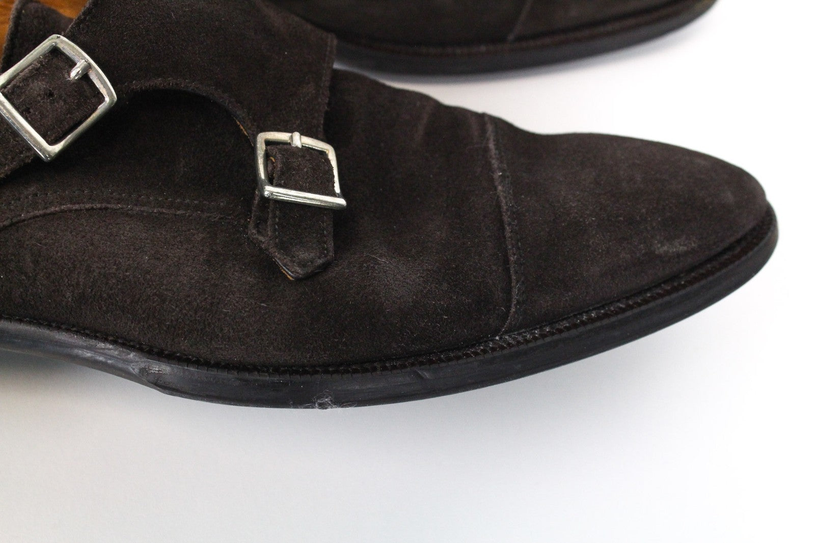 SUITSUPPLY Men's Shoes EU40.5 Dark Brown Suede Double Monk Formal Low-Top