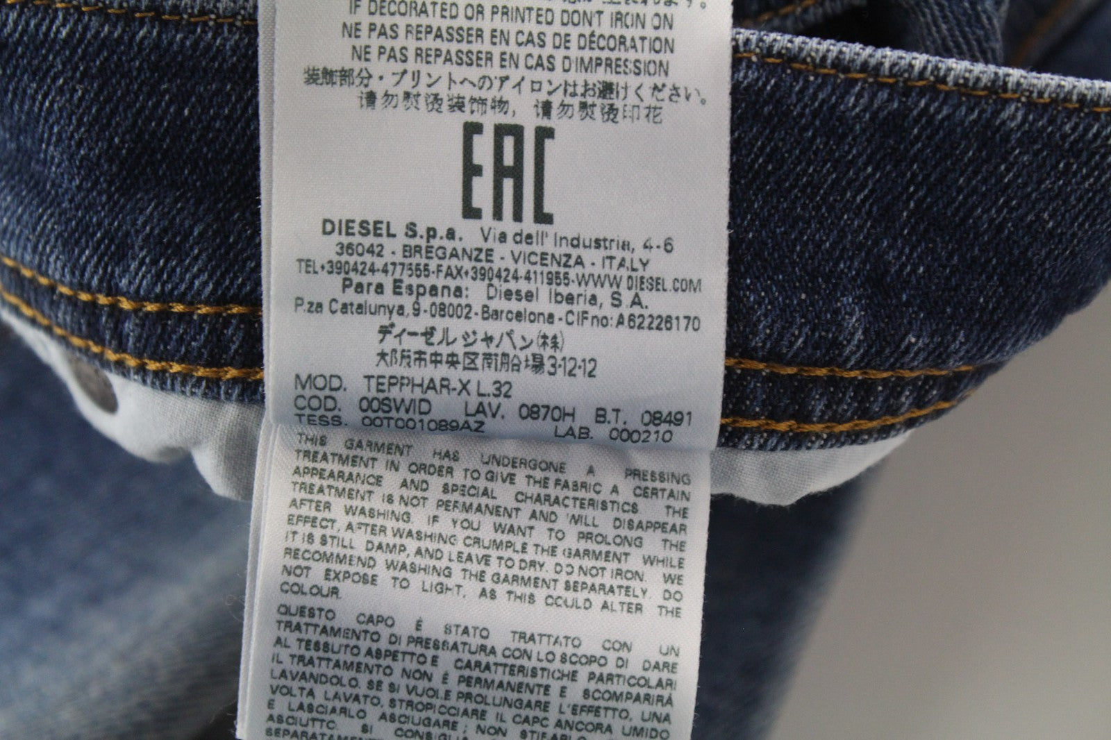 DIESEL Tepphar-X 0870H Men's Jeans W26/L32 Carrot Fit Blue Stretch Boys Denim