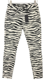 R13 Alison Skinny Women Jeans 27 Zebra Print Zipper Casual Denim Logo RRP€599