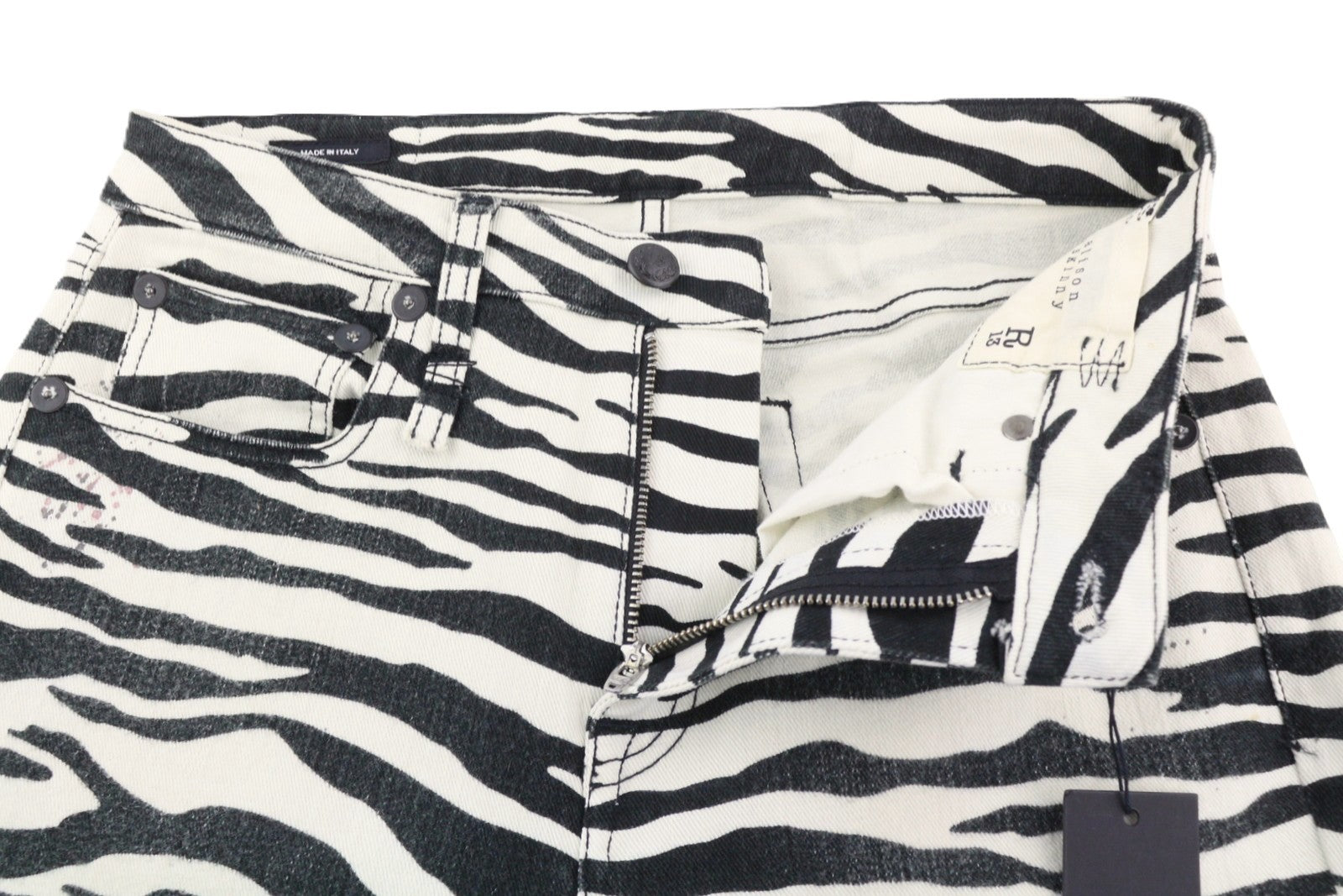 R13 Alison Skinny Women Jeans 27 Zebra Print Zipper Casual Denim Logo RRP€599