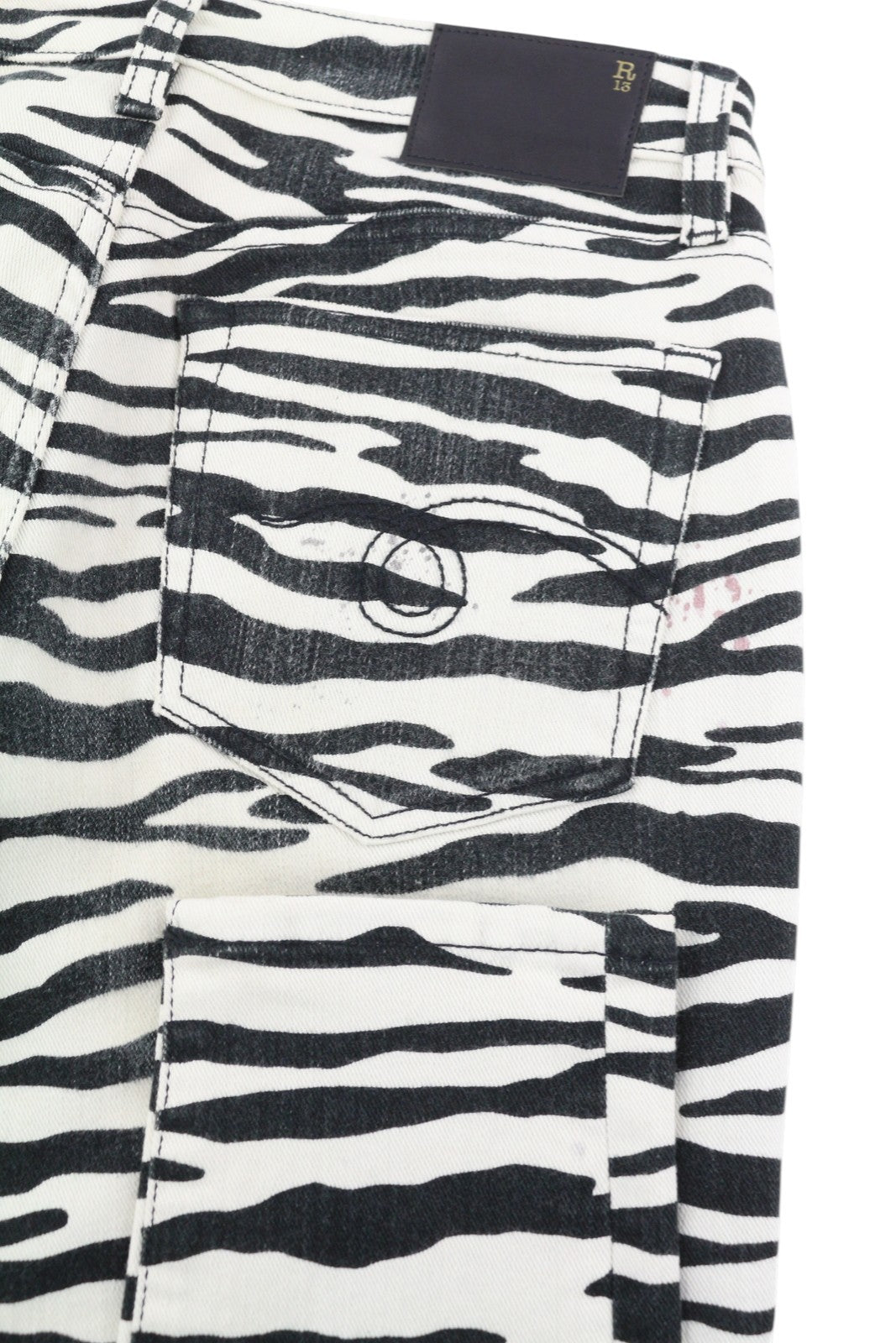 R13 Alison Skinny Women Jeans 27 Zebra Print Zipper Casual Denim Logo RRP€599